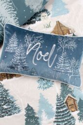 Furn Arcticus Noel Embroidered Piped Velvet Cushion in Blue - Size: 30 cm x 50 cm - thumbnail 4