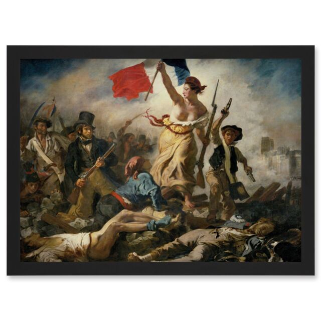 Artery8 Eugène Delacroix July 28 1830 Liberty Leading the People Revolution Reproduction Painting Artwork Framed Wall Art Print A4 in Black - image 1