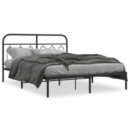 Berkfield Home Metal Bed Frame without Mattress with Headboard Black 135x190cm - Size: 135x190 cm - thumbnail 2