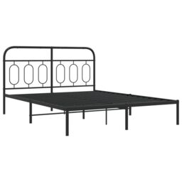 Berkfield Home Metal Bed Frame without Mattress with Headboard Black 135x190cm - Size: 135x190 cm - thumbnail 3