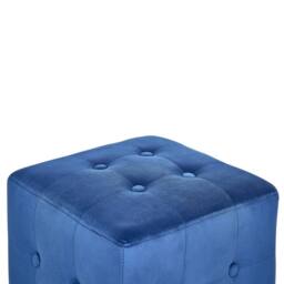 Wyld and Coco Blue Velvet Button Tufted Cube Pouffe Versatile Footstool - thumbnail 3
