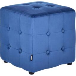 Wyld and Coco Blue Velvet Button Tufted Cube Pouffe Versatile Footstool - thumbnail 2