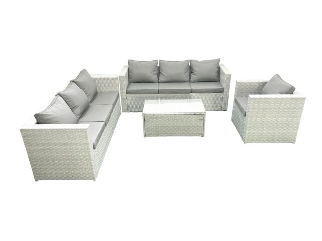 Fimous Wicker PE Rattan Sofa Garden Furniture Set with Armchair Oblong Coffee Table Light Grey Mixed - image 1