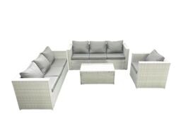 Fimous Wicker PE Rattan Sofa Garden Furniture Set with Armchair Oblong Coffee Table Light Grey Mixed - thumbnail 2