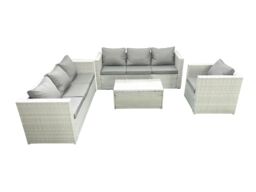 Fimous Wicker PE Rattan Sofa Garden Furniture Set with Armchair Oblong Coffee Table Light Grey Mixed - thumbnail 1