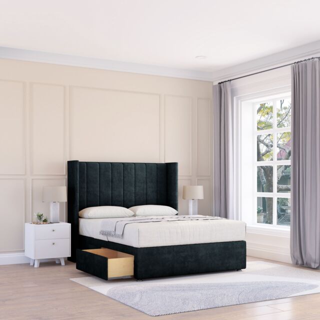 "Sloomy Falcon Naples Wingback Bed Set, No Drawers & 54"" Floor Standing Headboard in Black - Size: King" - image 1