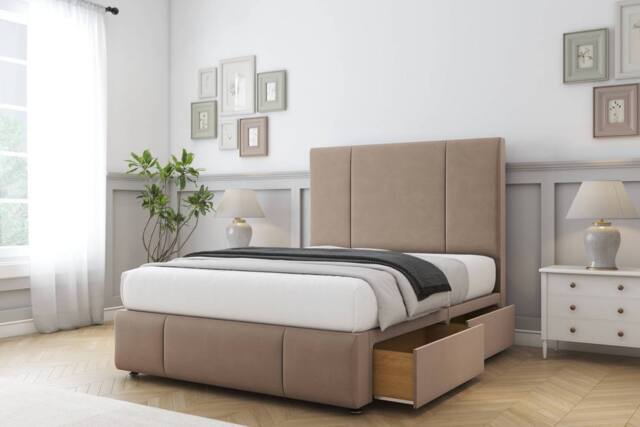 "Sloomy Lisbon Plush Divan Set 2 Drawers-26"" Headboard-Footboard in Bronze - Size: Double" - image 1