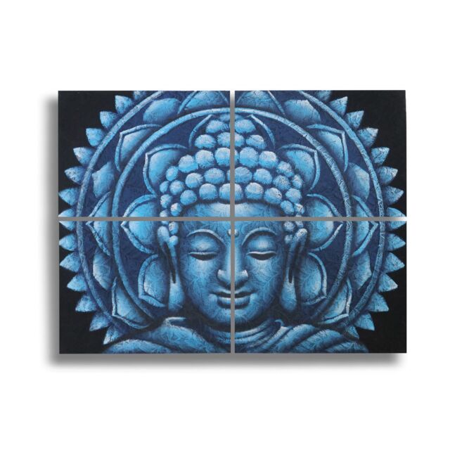 KDMD Set of 4 Blue Buddha Mandala Brocade Detail 30x40cm - Size: 30x40 cm - image 1