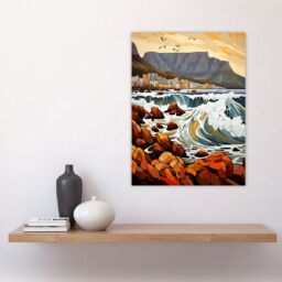 "Artery8 Wall Art Print Cape Town Cityscape under Table Mountain Stylised Painting Poster - Size: W18"" x H24""" - thumbnail 4