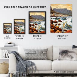 "Artery8 Wall Art Print Cape Town Cityscape under Table Mountain Stylised Painting Poster - Size: W18"" x H24""" - thumbnail 3