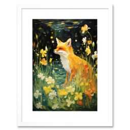 Artery8 Wall Art Print Fox Dream Floral Yellow Oil Painting Orange White Dreamscape of Lily Flowers in Spring Artwork Framed 9X7 Inch - thumbnail 1