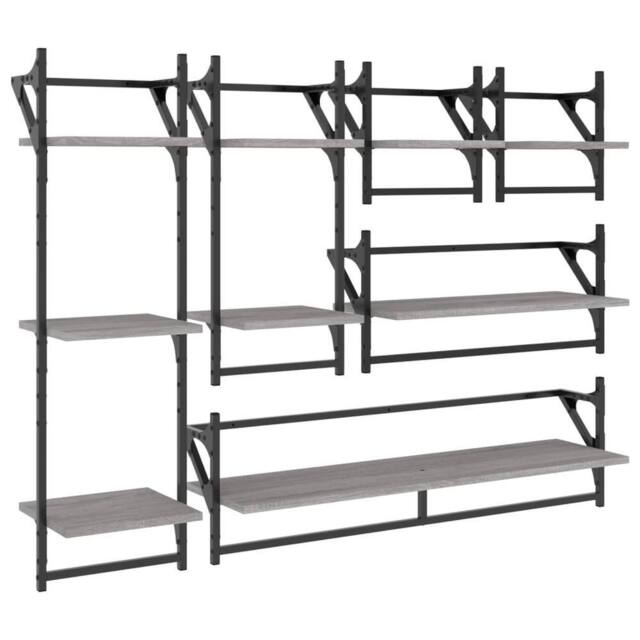 Berkfield Home 6 Piece Wall Shelf Set with Bars Grey Sonoma Engineered Wood - image 1