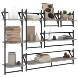Berkfield Home 6 Piece Wall Shelf Set with Bars Grey Sonoma Engineered Wood - thumbnail 3