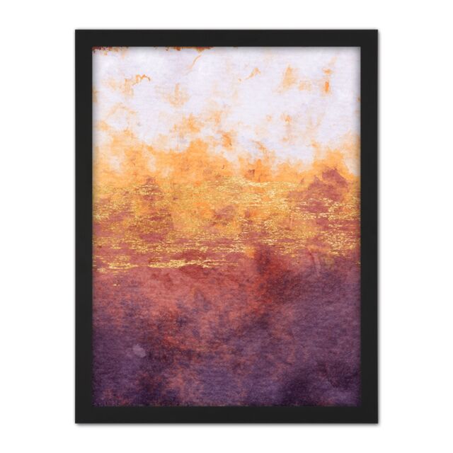 "Artery8 Wall Art Print Abstract Purple Yellow Gold Watercolour Large Large Framed Wall Décor Art in Light Oak - Size: W18"" x H24""" - image 1