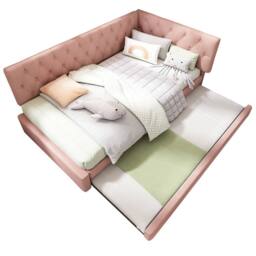BES HOME 3ft Pink Velvet Guest Daybed with Pull-Out Trundle & Slat Frame - Size: Single - thumbnail 1