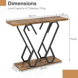 Gymax Faux Marble Console Table Side Table Behind Couch With Metal Frame in Brown - thumbnail 2