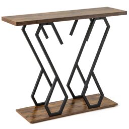Gymax Faux Marble Console Table Side Table Behind Couch With Metal Frame in Brown - thumbnail 1