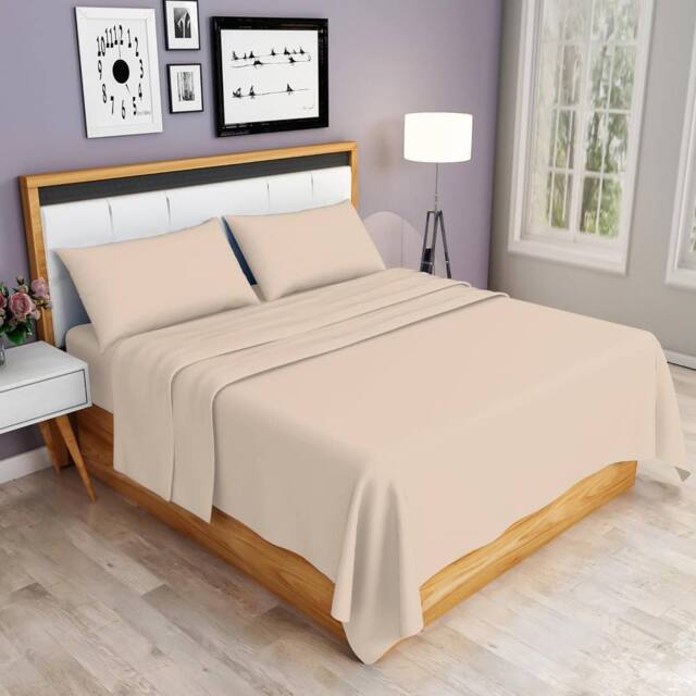 Homes-Linen 100% Egyptian Cotton Thread Count 200 Hotel Quality Flat Sheet in Beige - Size: Single - image 1