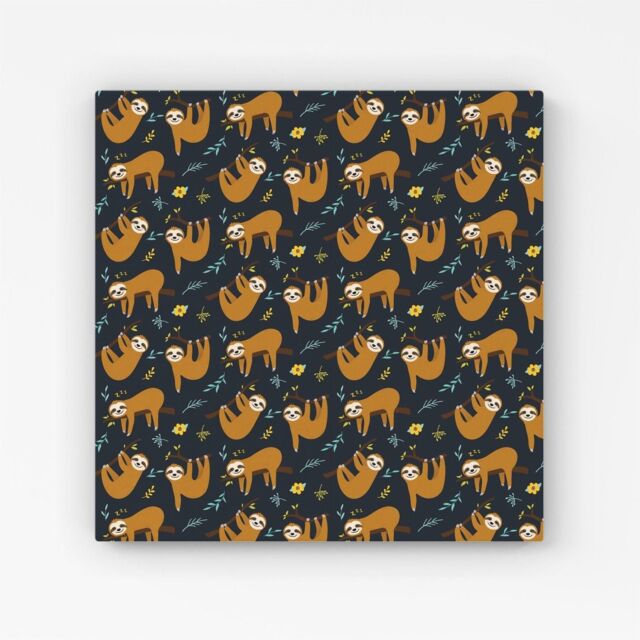 "Warren Reed - Designer Cute Sloths Canvas in Brown - Size: W16"" x H16""" - image 1
