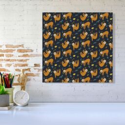 "Warren Reed - Designer Cute Sloths Canvas in Brown - Size: W16"" x H16""" - thumbnail 2