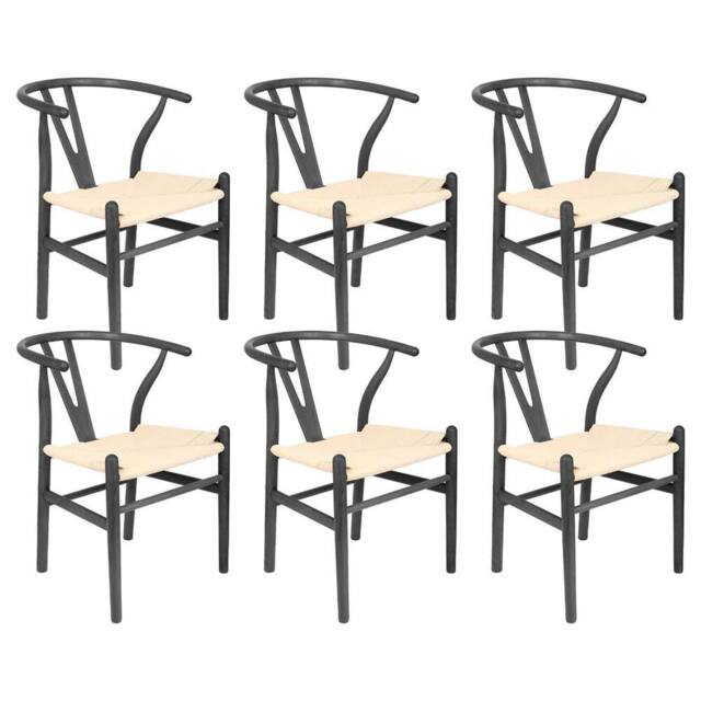 Nicholas Winter 6x Beech Wood Scandi Danish Style Dining Chairs - Solid Wood Chairs in Black - image 1