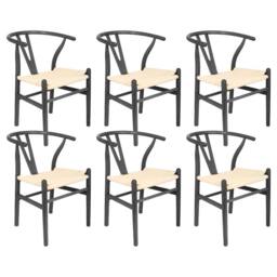 Nicholas Winter 6x Beech Wood Scandi Danish Style Dining Chairs - Solid Wood Chairs in Black