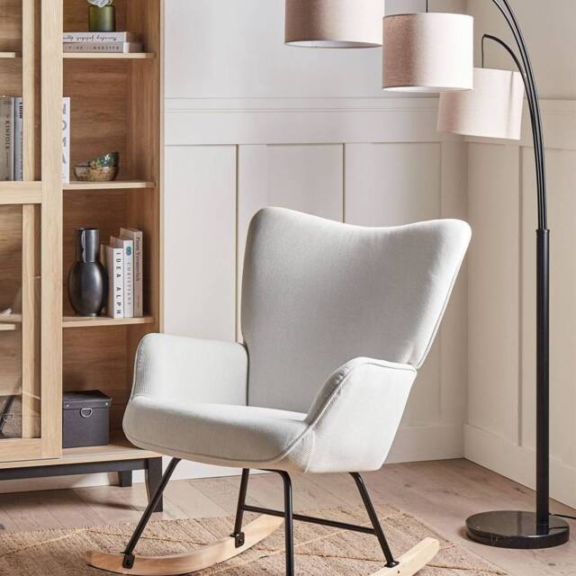 Wyld and Coco Aura Living Rocking Armchair - Off-White Jumbo Cord Black Metal Legs in White - image 1