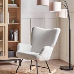 Wyld and Coco Aura Living Rocking Armchair - Off-White Jumbo Cord Black Metal Legs in White