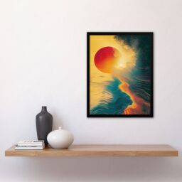 "Artery8 Wall Art Print Sunset Waves Surreal Seascape Abstract Painting Art Framed Poster in Black - Size: W12"" x H16""" - thumbnail 4