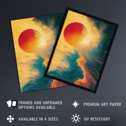 "Artery8 Wall Art Print Sunset Waves Surreal Seascape Abstract Painting Art Framed Poster in Black - Size: W12"" x H16""" - thumbnail 2