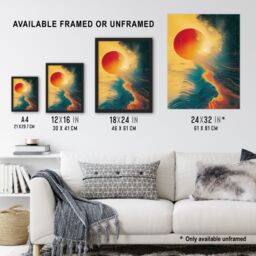"Artery8 Wall Art Print Sunset Waves Surreal Seascape Abstract Painting Art Framed Poster in Black - Size: W12"" x H16""" - thumbnail 3