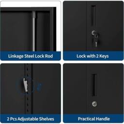 VOGREX Metal Storage Cabinet Locking with 2 Adjustable Shelves in Black - thumbnail 4