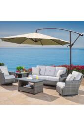 Outdoor Large 3M Cantilever Parasol with Cross and 4-Piece Base