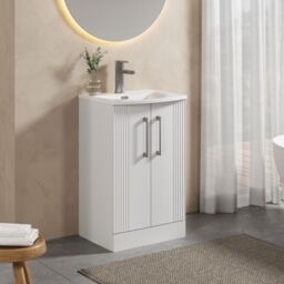 Balterley Floor Standing 2 Door Vanity Unit - Curved Basin 500mm, Satin White - thumbnail 4