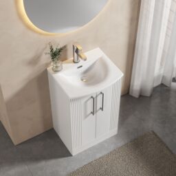 Balterley Floor Standing 2 Door Vanity Unit - Curved Basin 500mm, Satin White - thumbnail 3