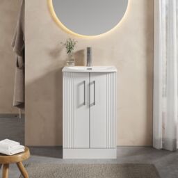 Balterley Floor Standing 2 Door Vanity Unit - Curved Basin 500mm, Satin White - thumbnail 2