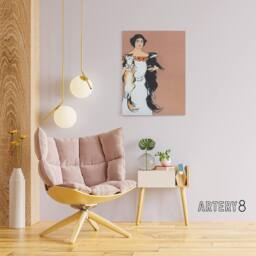 "Artery8 Woman Holding Two Cats Drawing Canvas Wall Art Print Penfield in Pink - Size: W18"" x H24""" - thumbnail 3