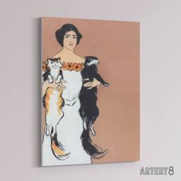 "Artery8 Woman Holding Two Cats Drawing Canvas Wall Art Print Penfield in Pink - Size: W18"" x H24""" - thumbnail 2