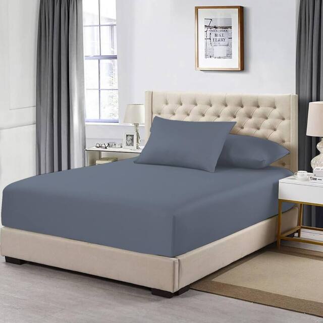 Homes-Linen 100% Egyptian Cotton 200TC Fitted Sheet 30cm Deep Pocket in Grey - Size: Single - image 1