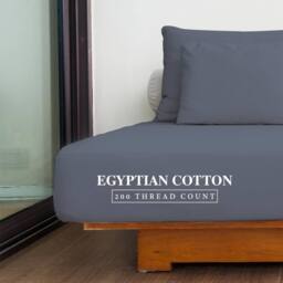 Homes-Linen 100% Egyptian Cotton 200TC Fitted Sheet 30cm Deep Pocket in Grey - Size: Single - thumbnail 2