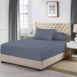 Homes-Linen 100% Egyptian Cotton 200TC Fitted Sheet 30cm Deep Pocket in Grey - Size: Single - thumbnail 1