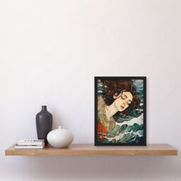 Artery8 Wall Art Print Dreaming of the Sea Woman Sleeping Egon Schiele Style Watercolour Painting Red Brown Blue Carried by Waves Artwork Framed A4 - thumbnail 2
