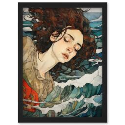 Artery8 Wall Art Print Dreaming of the Sea Woman Sleeping Egon Schiele Style Watercolour Painting Red Brown Blue Carried by Waves Artwork Framed A4 - thumbnail 1