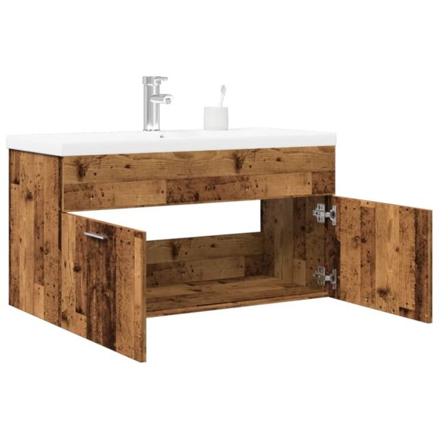Berkfield Home Bathroom Sink Cabinet with Built-in Basin Old Wood in Brown - image 1