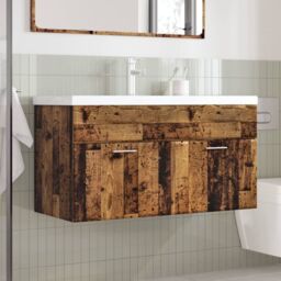 Berkfield Home Bathroom Sink Cabinet with Built-in Basin Old Wood in Brown - thumbnail 3