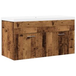 Berkfield Home Bathroom Sink Cabinet with Built-in Basin Old Wood in Brown - thumbnail 2