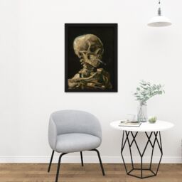 "Artery8 Wall Art Print Van Gogh Head Skeleton Burning Cigarette Large Framed Wall Décor Art in Light Oak - Size: W18"" x H24""" - thumbnail 2