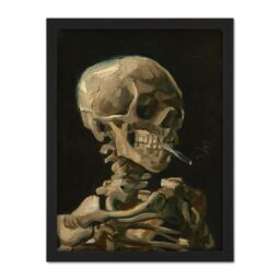 "Artery8 Wall Art Print Van Gogh Head Skeleton Burning Cigarette Large Framed Wall Décor Art in Light Oak - Size: W18"" x H24""" - thumbnail 1