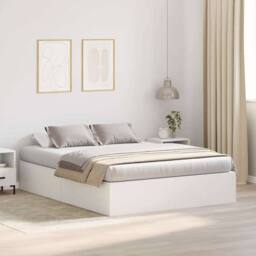 Berkfield Home Modern Bed Frame White MDF Standard Double Storage Bed Rectangular - thumbnail 2