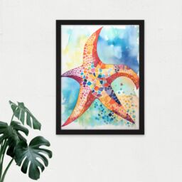 "Artery8 Wall Art Print Abstract Mosaic Starfish Folk Art Large Framed Wall Décor Art in Light Oak - Size: W18"" x H24""" - thumbnail 2